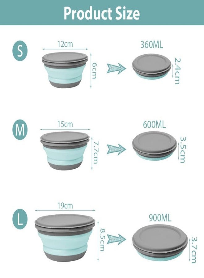 flintronic 3Pcs Collapsible Camping Bowl Sets, Portable Silicone Bowl with Lid, Folding Bowl, Portable Salad Bowl, Folding Lunch Box for Camping, Hiking, Kitchen, School, Green - Image 2