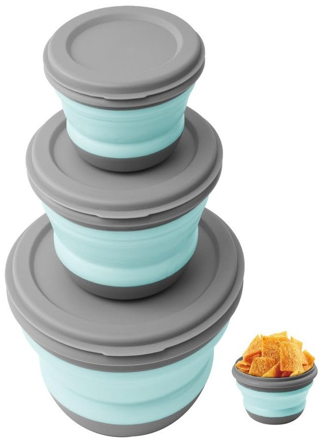 flintronic 3Pcs Collapsible Camping Bowl Sets, Portable Silicone Bowl with Lid, Folding Bowl, Portable Salad Bowl, Folding Lunch Box for Camping, Hiking, Kitchen, School, Green - Image 1
