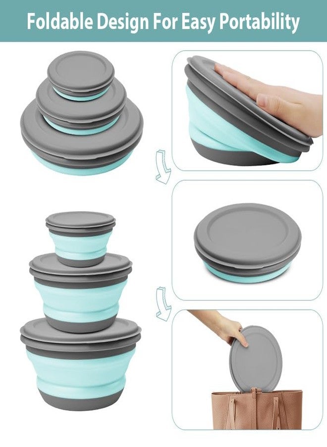 flintronic 3Pcs Collapsible Camping Bowl Sets, Portable Silicone Bowl with Lid, Folding Bowl, Portable Salad Bowl, Folding Lunch Box for Camping, Hiking, Kitchen, School, Green - Image 4