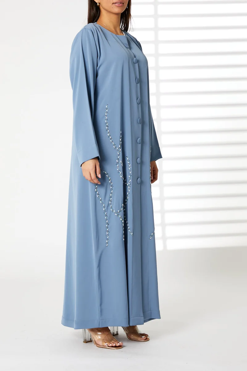 Moistreet Embroidered Open Front Abaya