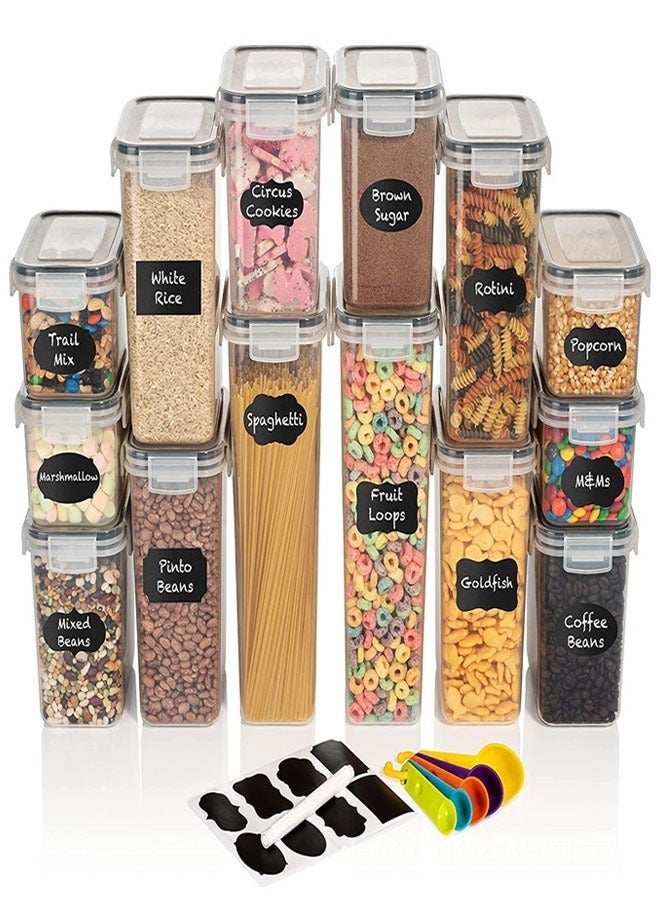 Pack of 14 Air Tight Lid Food Storage Container Space Saving Plastic Cereal Keeper Boxes - Image 5