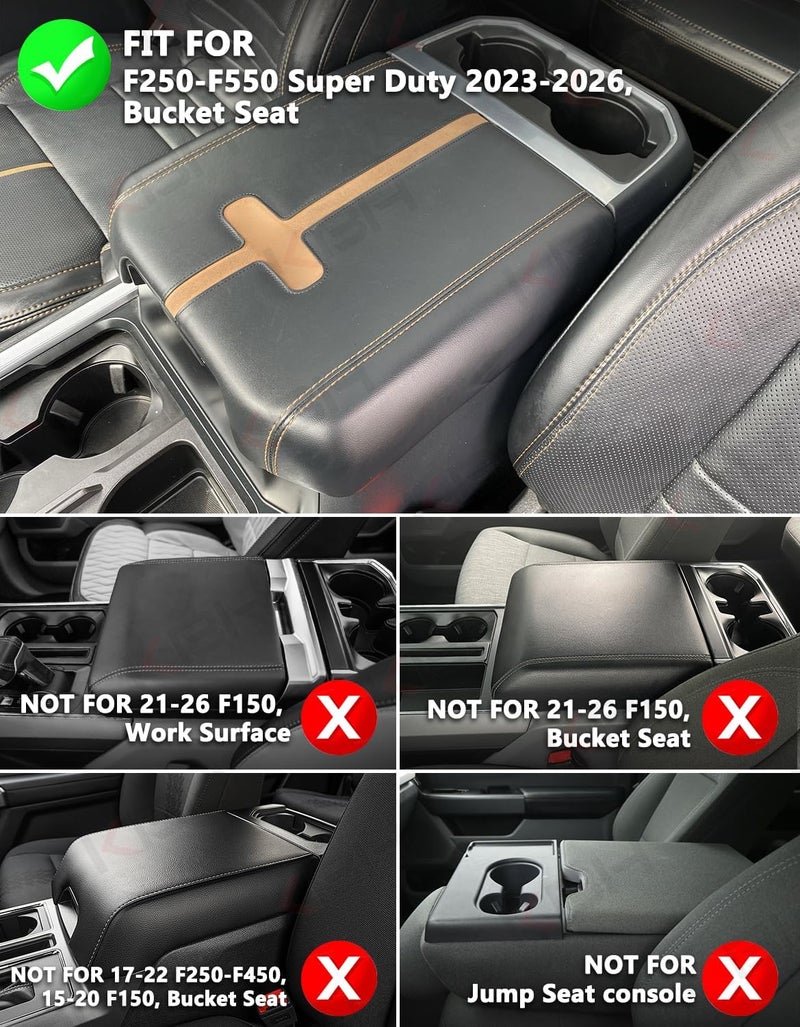 KBH Center Console Armrest Cover for F250 F350 Super Duty 2024-2025, Bucket Seat, Vinyl Leather Trim, Arm Rest Lid Cushion Rrotector, Anti-Scratch, Black - Image 2