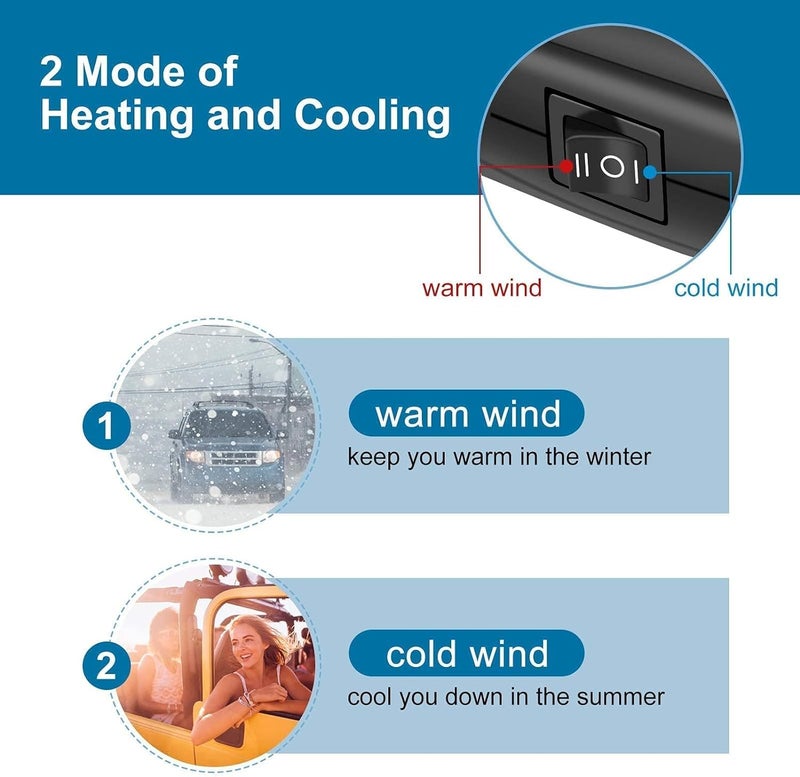 Cedtioaus Car Heater Fan, Portable Electronic Auto Fan Heater 12V 150W 2 in 1 Heating/Cooling Function Fast Heating Car Defrost Defogger - Image 4