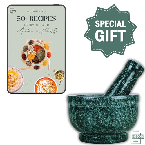 CERAMA WORLD Green Marble Mortar Pestle for Kitchen | Heavy Duty Set for Grinding Spices & Herbs (5 Inches) | Premium Okhli, Rolu Rokali, Adrak Kutne Wala, Imam Dasta, Kundi Sota, Hamam Dasta - Image 5