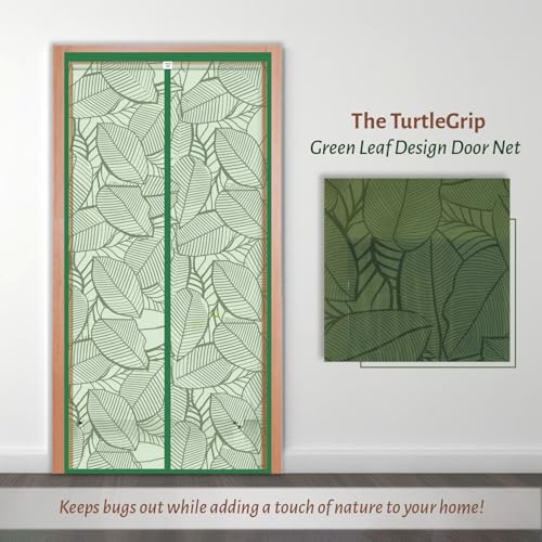 TurtleGrip Polyester Door Mosquito Net Curtains with Magnet's New Leaf Pattern. Full Frame Hook & Loop for Main Doors, Bedroom, Kitchen & Balcony Doors(195x85 cm, ForestGreen) |Measure Before Order. - Image 3