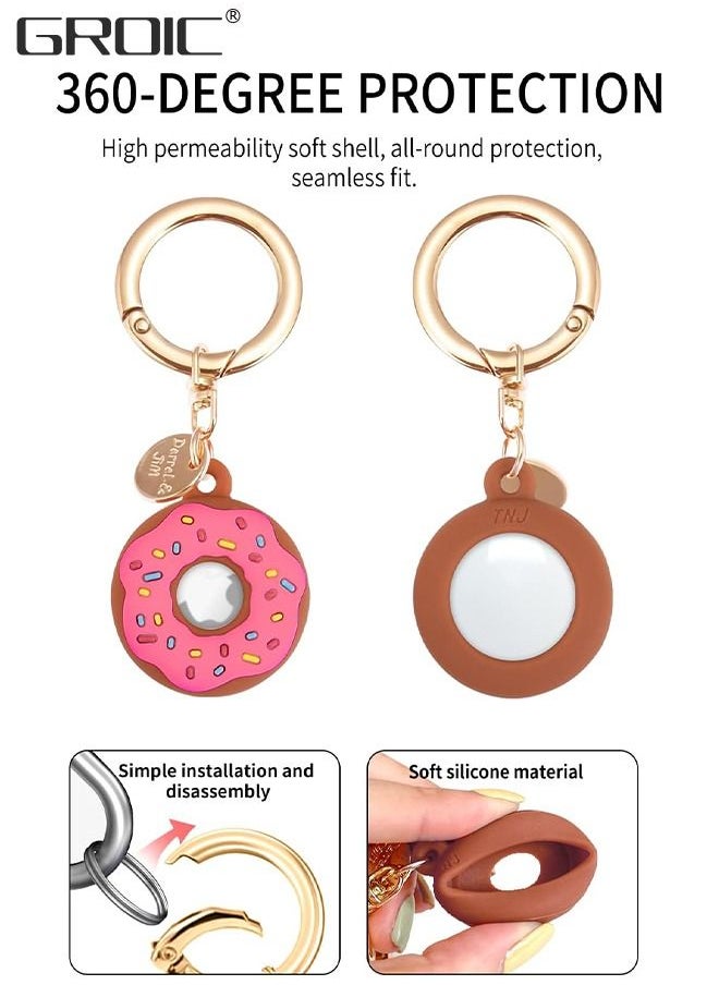 GROIC - 2 Pack Apple Airtag Keychain Donut Case for AirTag Tracker, Silicone Protective Case Secure Holder with Key Ring, Anti-Drop Scratch Airtag Holder, Anti-Lost Keychain Accessories for Kids Pets - Image 1