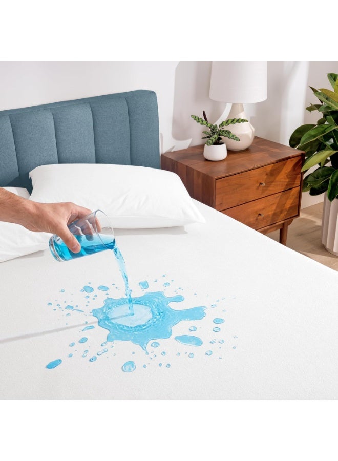 Premium Queen Size Terry Waterproof Mattress Protector – Ultra-Soft Breathable Hypoallergenic Cover (182x198+30 cm) Noiseless & Dust Mite Resistant – Deep Pocket Fitted Mattress Pad for Total Protection Against Spills and Stains