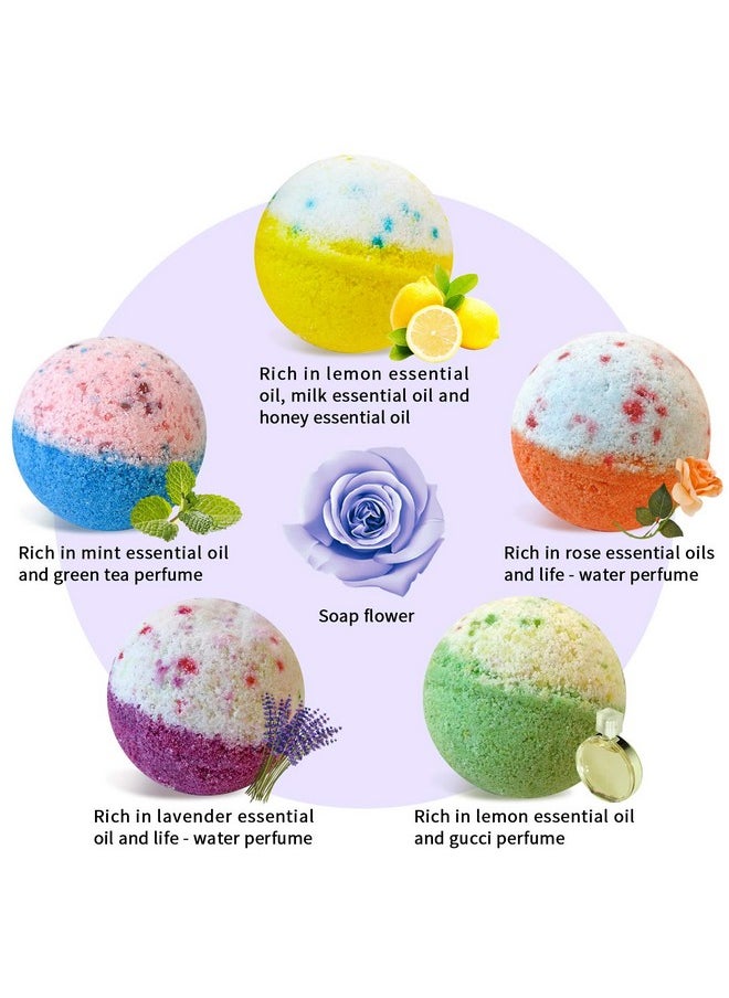 nagaliving - 5+1 Bath Bombs Gift Set, 100% Handmade Pure Essential Oil Bath Bombs, Fizzy Spa For Moisturing Skin, Best Gift Choice For Woman, Kids, Birthday & Valentine'S Day, Rose - Image 1