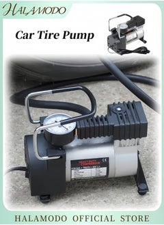 HALAMODO Portable Tire Inflator Heavy Duty Auto Tyre Air Compressor Inflator Pump High Pressure Metal Pump Pressure Gauge Car Accessories Universal for Car & Motorcycle Tires（12V 100PSI  - Image 1