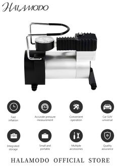 HALAMODO Portable Tire Inflator Heavy Duty Auto Tyre Air Compressor Inflator Pump High Pressure Metal Pump Pressure Gauge Car Accessories Universal for Car & Motorcycle Tires（12V 100PSI  - Image 4