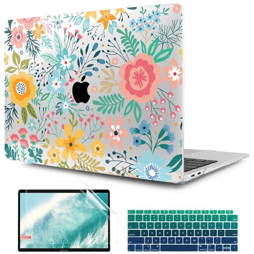 TWOLSKOO Case for MacBook Air 13.3 Inch (Old Version 2018–2021, Models: M1 A2337, A2179, A1932) – Hard Shell Case with Screen Protector & Keyboard Cover, Abstract Flower - Image 1