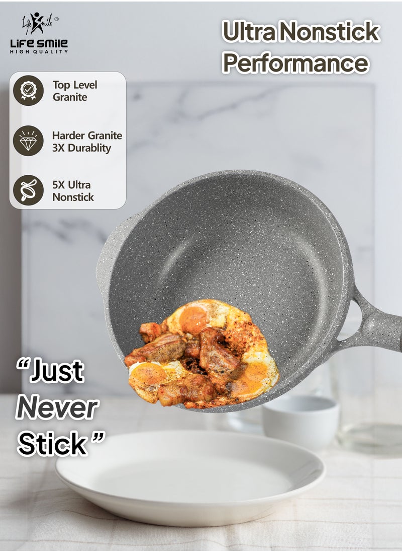 Life Smile - (28CM) Deep Frying Pan With Lid - Multi Layer Non Stick Granite Coating | Multiple Hob Compatibility | Heat-Resistant Handle Hanging Loop | Induction bottom (4.2L) - Image 1