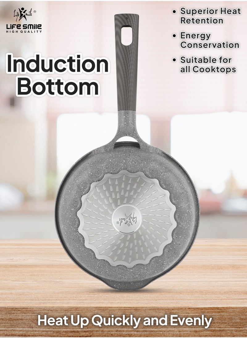 Life Smile - (28CM) Deep Frying Pan With Lid - Multi Layer Non Stick Granite Coating | Multiple Hob Compatibility | Heat-Resistant Handle Hanging Loop | Induction bottom (4.2L) - Image 1
