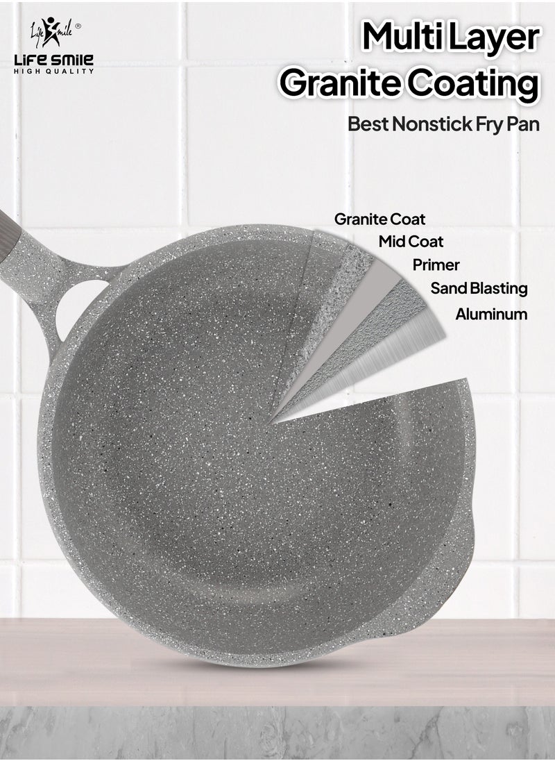 Life Smile - (28CM) Deep Frying Pan With Lid - Multi Layer Non Stick Granite Coating | Multiple Hob Compatibility | Heat-Resistant Handle Hanging Loop | Induction bottom (4.2L) - Image 1