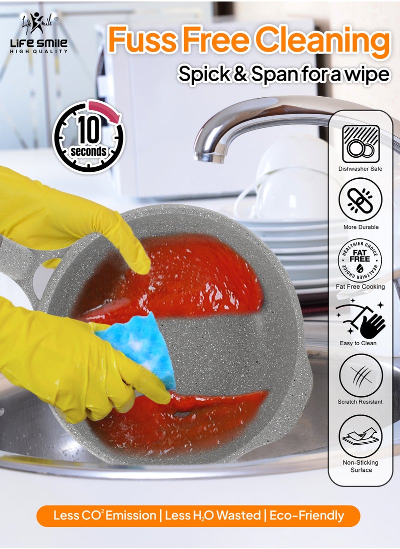 Life Smile - (28CM) Deep Frying Pan With Lid - Multi Layer Non Stick Granite Coating | Multiple Hob Compatibility | Heat-Resistant Handle Hanging Loop | Induction bottom (4.2L) - Image 1