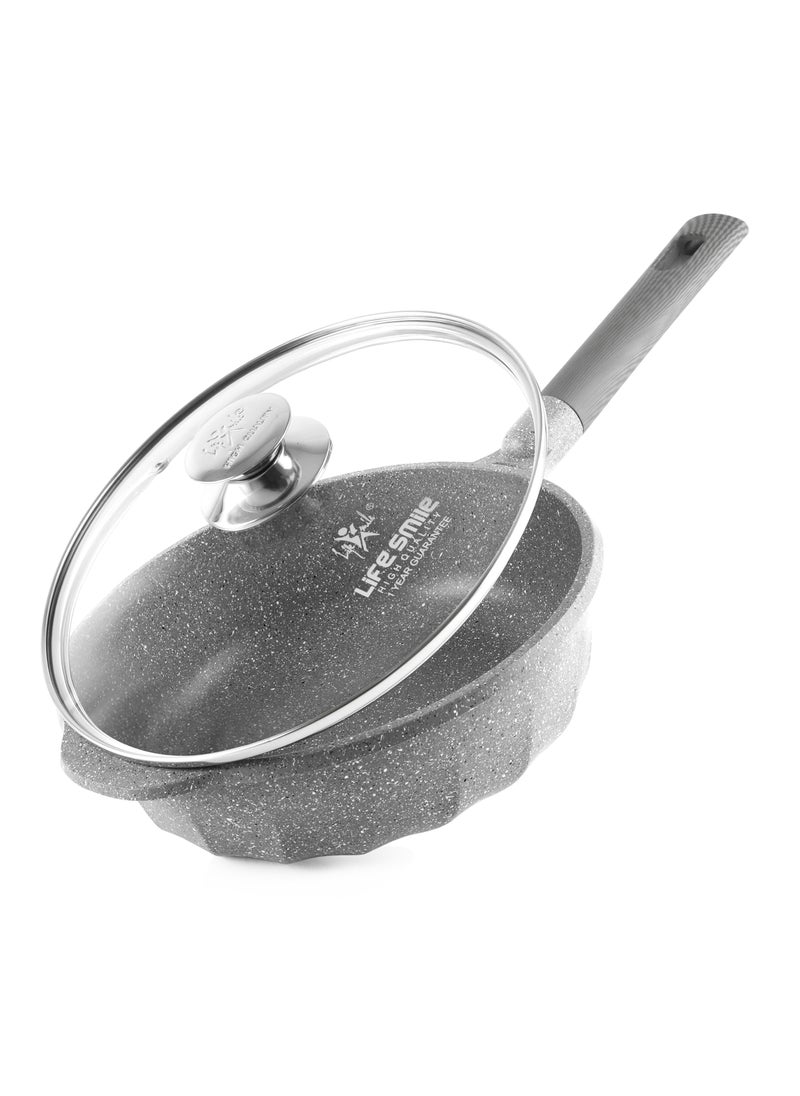 Life Smile - (28CM) Deep Frying Pan With Lid - Multi Layer Non Stick Granite Coating | Multiple Hob Compatibility | Heat-Resistant Handle Hanging Loop | Induction bottom (4.2L) - Image 1