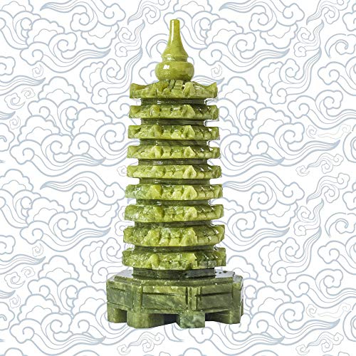 Addune Green Natural Jade NineStorey Wenchang Tower Pagoda Statue Fengshui Handmade Figure Hand Carved Collection Arts Ornaments Home Decor - Image 3