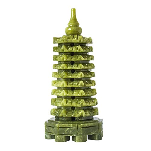 Addune Green Natural Jade NineStorey Wenchang Tower Pagoda Statue Fengshui Handmade Figure Hand Carved Collection Arts Ornaments Home Decor - Image 1