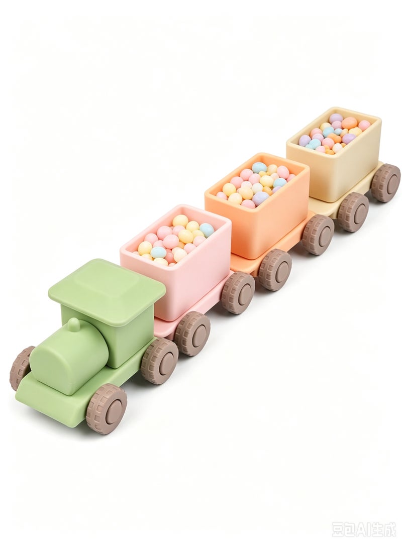 Food Grade Silicone Baby Train Toy, Detachable DIY Inertia Train with Storage Compartment, Early Educational Toy for Toddlers 1-3+ - Image 1