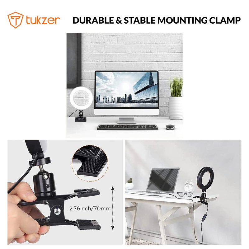 tuKZer 8-Inch LED USB Selfie Ring Light with Clamp Mount, 3 Light Modes & 10 Level Brightness, for Laptop/PC/Monitor/Desk/Bed/Office/Video Conferencing/Live Streaming/Makeup/Webcam/Classes - Image 5