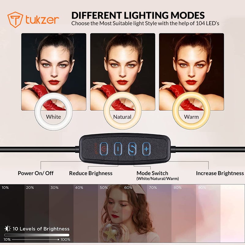 tuKZer 8-Inch LED USB Selfie Ring Light with Clamp Mount, 3 Light Modes & 10 Level Brightness, for Laptop/PC/Monitor/Desk/Bed/Office/Video Conferencing/Live Streaming/Makeup/Webcam/Classes - Image 3