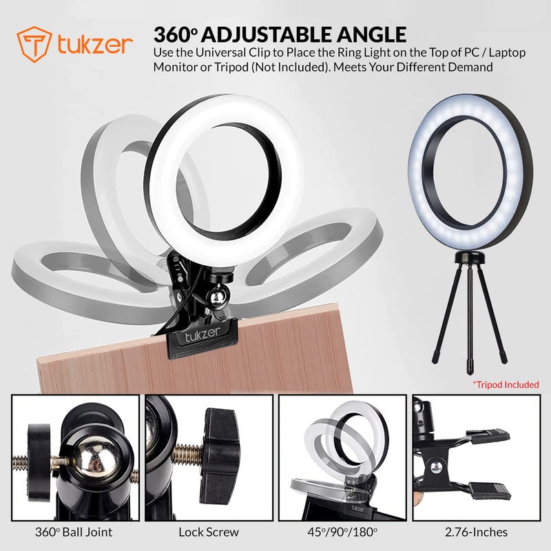 tuKZer 8-Inch LED USB Selfie Ring Light with Clamp Mount, 3 Light Modes & 10 Level Brightness, for Laptop/PC/Monitor/Desk/Bed/Office/Video Conferencing/Live Streaming/Makeup/Webcam/Classes - Image 4
