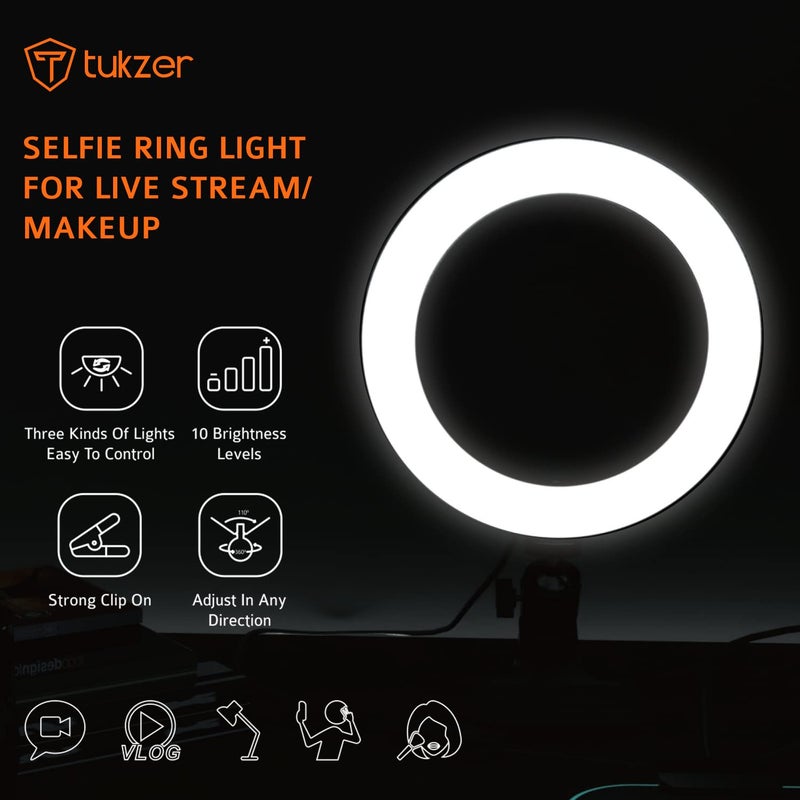tuKZer 8-Inch LED USB Selfie Ring Light with Clamp Mount, 3 Light Modes & 10 Level Brightness, for Laptop/PC/Monitor/Desk/Bed/Office/Video Conferencing/Live Streaming/Makeup/Webcam/Classes - Image 2