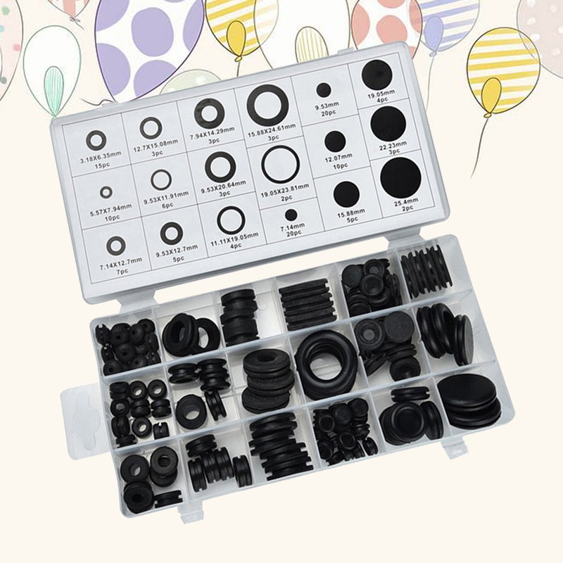 125 Pcs Rubber Grommet Assortment Kit Electrical Gasket for Wire Plug and Cable (Black) - Image 1