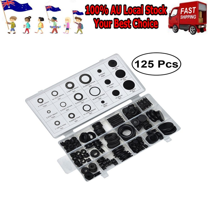 125 Pcs Rubber Grommet Assortment Kit Electrical Gasket for Wire Plug and Cable (Black) - Image 5