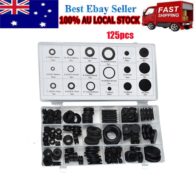 125 Pcs Rubber Grommet Assortment Kit Electrical Gasket for Wire Plug and Cable (Black) - Image 4