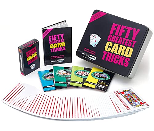 Marvin's Magic Marvins Magic  Fifty Greatest Card Tricks Set  Children  Adults Magic Card Deck  Includes Card Illusions Close up and Mind Reading Tricks  Comes in Gift Set Tin  Suitable for 8  Cool Stuff - Image 1