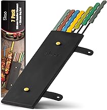 Skoo Skoo Barbecue Skewers Set - 7 Silicone Handled Stainless Steel BBQ Skewers + Silicone Storage Bag - 14" Flat Metal  - Image 1