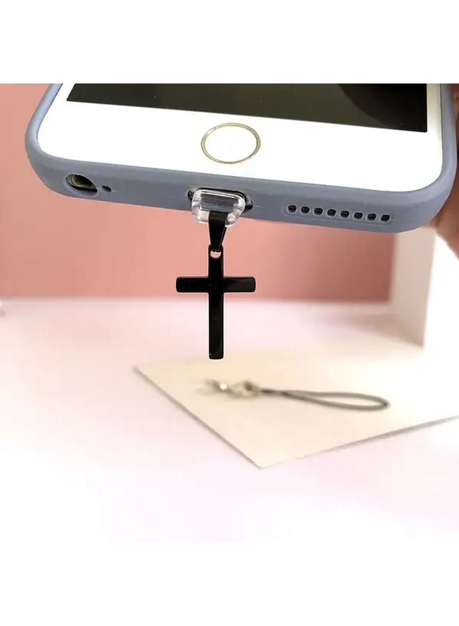Black Cross Phone Dust Plug For Type C Charging Port Stainless Steel - Image 1