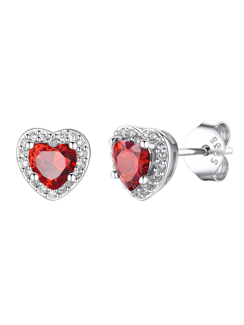 KeyStyle Ruby Birthstone Earrings for Women,Heart Stud Earrings with 925 Sterling Silver Posts & Push Backs,Small Dainty Cubic Zirconia Stud Earrings 5mm,Gold Birthday Jewelry - Image 1