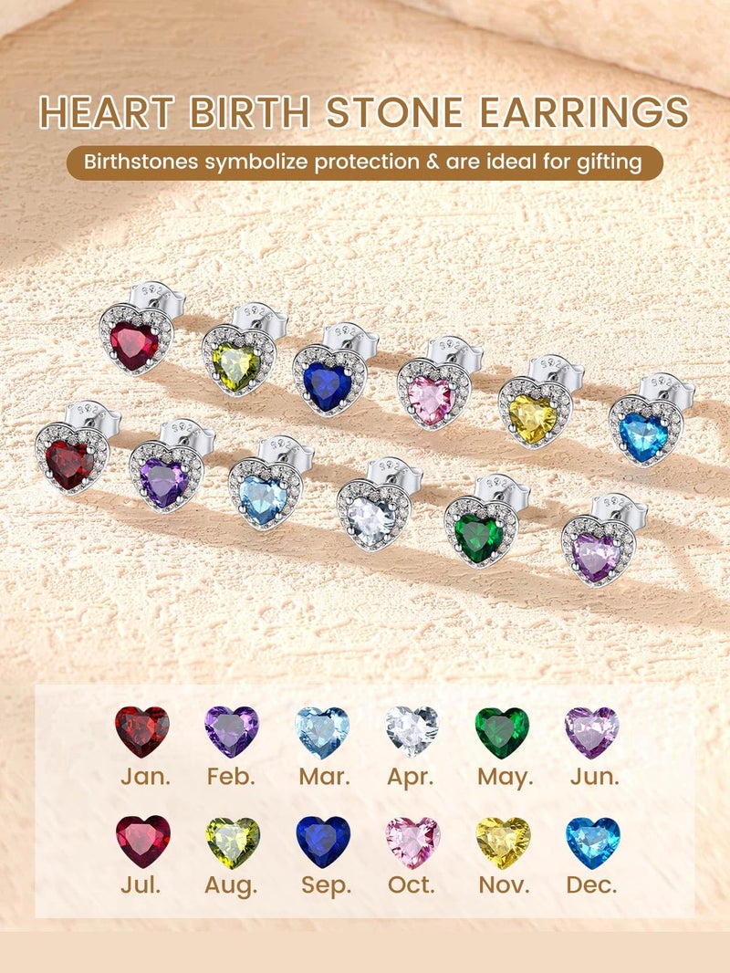 KeyStyle Ruby Birthstone Earrings for Women,Heart Stud Earrings with 925 Sterling Silver Posts & Push Backs,Small Dainty Cubic Zirconia Stud Earrings 5mm,Gold Birthday Jewelry - Image 5