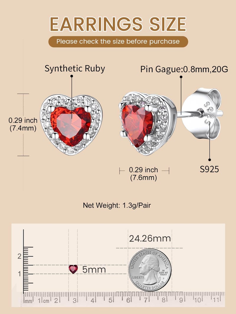 KeyStyle Ruby Birthstone Earrings for Women,Heart Stud Earrings with 925 Sterling Silver Posts & Push Backs,Small Dainty Cubic Zirconia Stud Earrings 5mm,Gold Birthday Jewelry - Image 4
