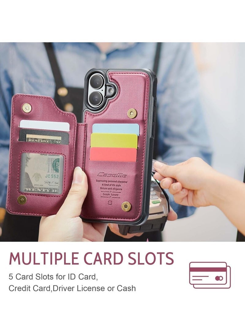 general Compatible with iPhone 16 Plus Slim Wallet Case with RFID Blocking Flip Card Slots/Kickstand, Shockproof Front PC Frame+Back PU Leather Protective Cover w/Magnetic Snaps - Image 2