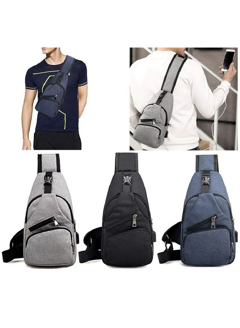 Casual Men Outdoor Crossbody Shoulder Chest Pouch Sling Bag with USB Charge Port,Black  - Image 4
