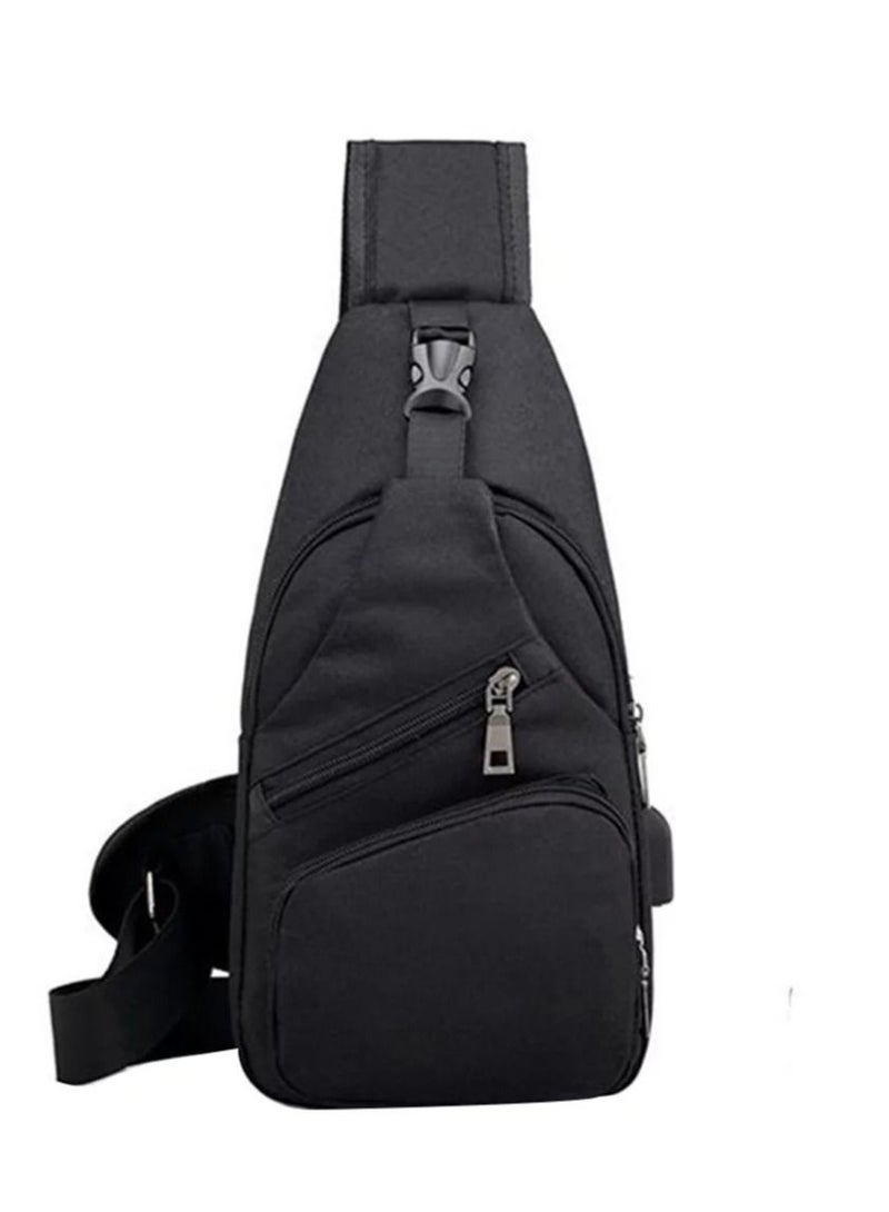 Casual Men Outdoor Crossbody Shoulder Chest Pouch Sling Bag with USB Charge Port,Black  - Image 1