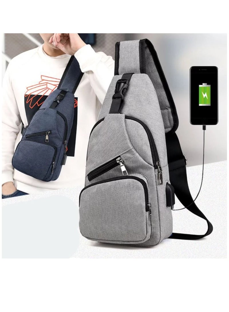 Casual Men Outdoor Crossbody Shoulder Chest Pouch Sling Bag with USB Charge Port,Black  - Image 3