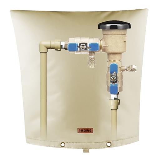 TOHONFOO Backflow Preventer Pipe Insulation Cover (5°F) - Irrigation Sprinkler Valve Insulated Pouch - Water Well Pump Cover - Sturdy 5 Layers for Winter Freeze Protection, 24" W x 26" H, Beige - Image 1