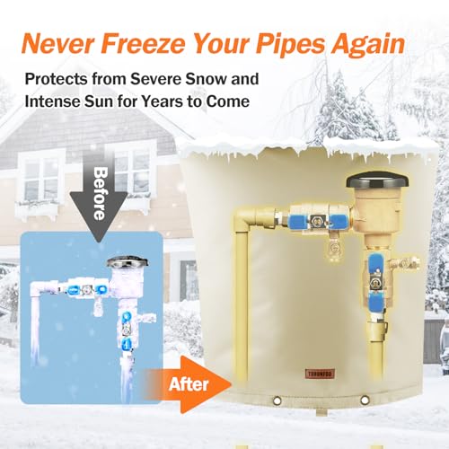 TOHONFOO Backflow Preventer Pipe Insulation Cover (5°F) - Irrigation Sprinkler Valve Insulated Pouch - Water Well Pump Cover - Sturdy 5 Layers for Winter Freeze Protection, 24" W x 26" H, Beige - Image 3