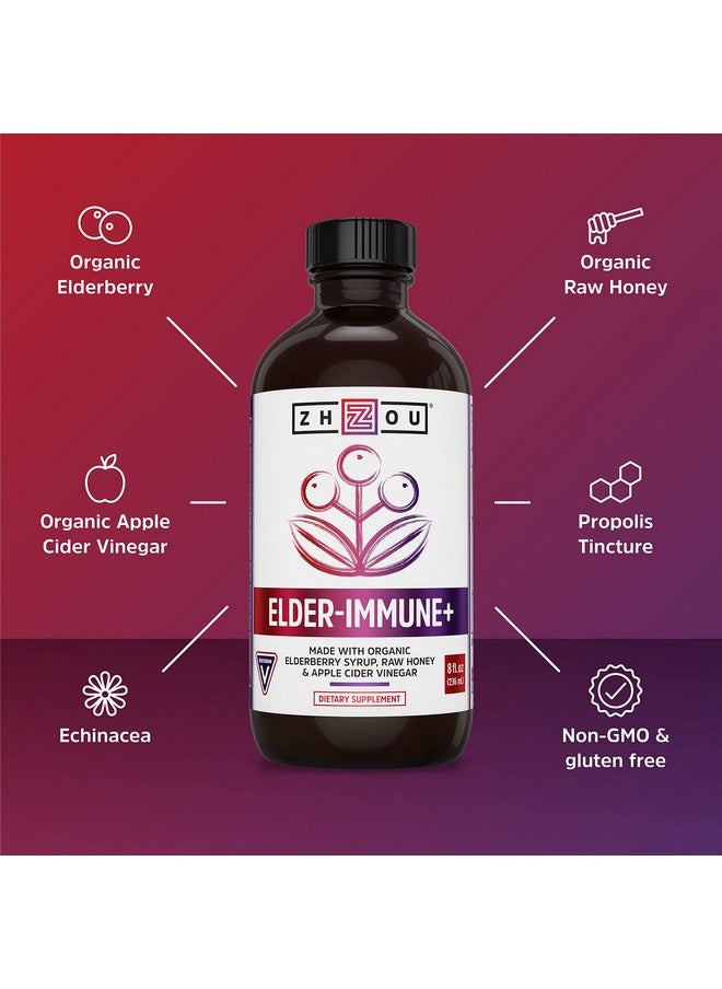 Zhou Nutrition - Elderberry Syrup Immune System Booster With Organic Elderberry Syrup Raw Honey Apple Cider Vinegar 8 Fl Oz - Image 1