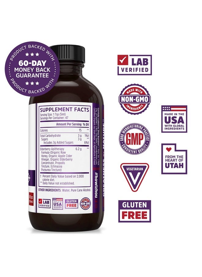 Zhou Nutrition - Elderberry Syrup Immune System Booster With Organic Elderberry Syrup Raw Honey Apple Cider Vinegar 8 Fl Oz - Image 1