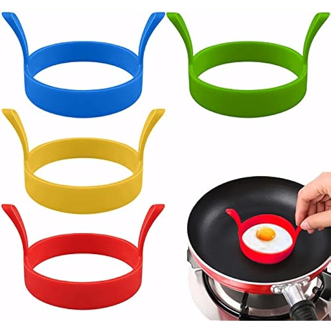 GNAFOTU 4 Pcs Silicone Egg Rings Round Egg Ring Mold NonStick Fried Egg Ring Egg Cooking Rings HeatResistant Pancake Rings - Image 2