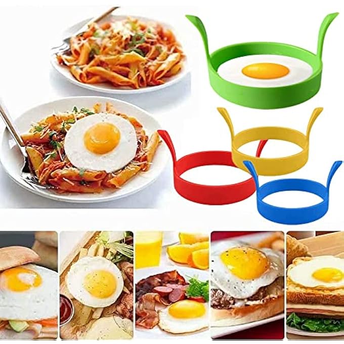 GNAFOTU 4 Pcs Silicone Egg Rings Round Egg Ring Mold NonStick Fried Egg Ring Egg Cooking Rings HeatResistant Pancake Rings - Image 5