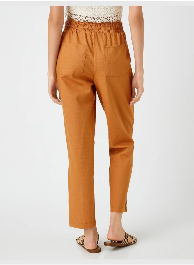 KOTON Linen Trousers Drawstring Pocket