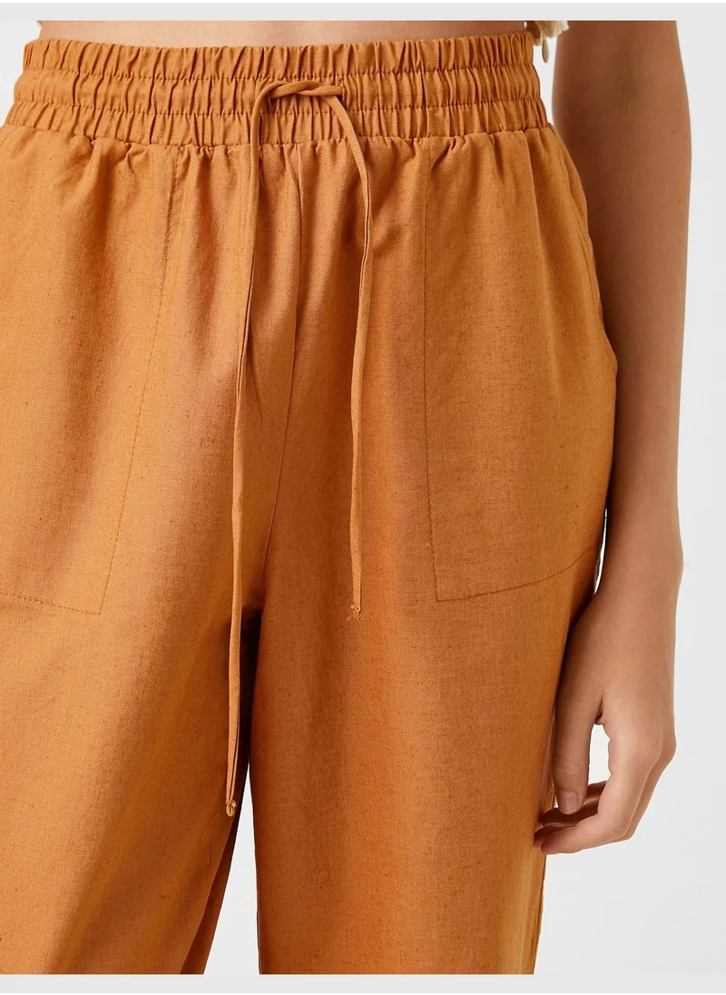 KOTON Linen Trousers Drawstring Pocket