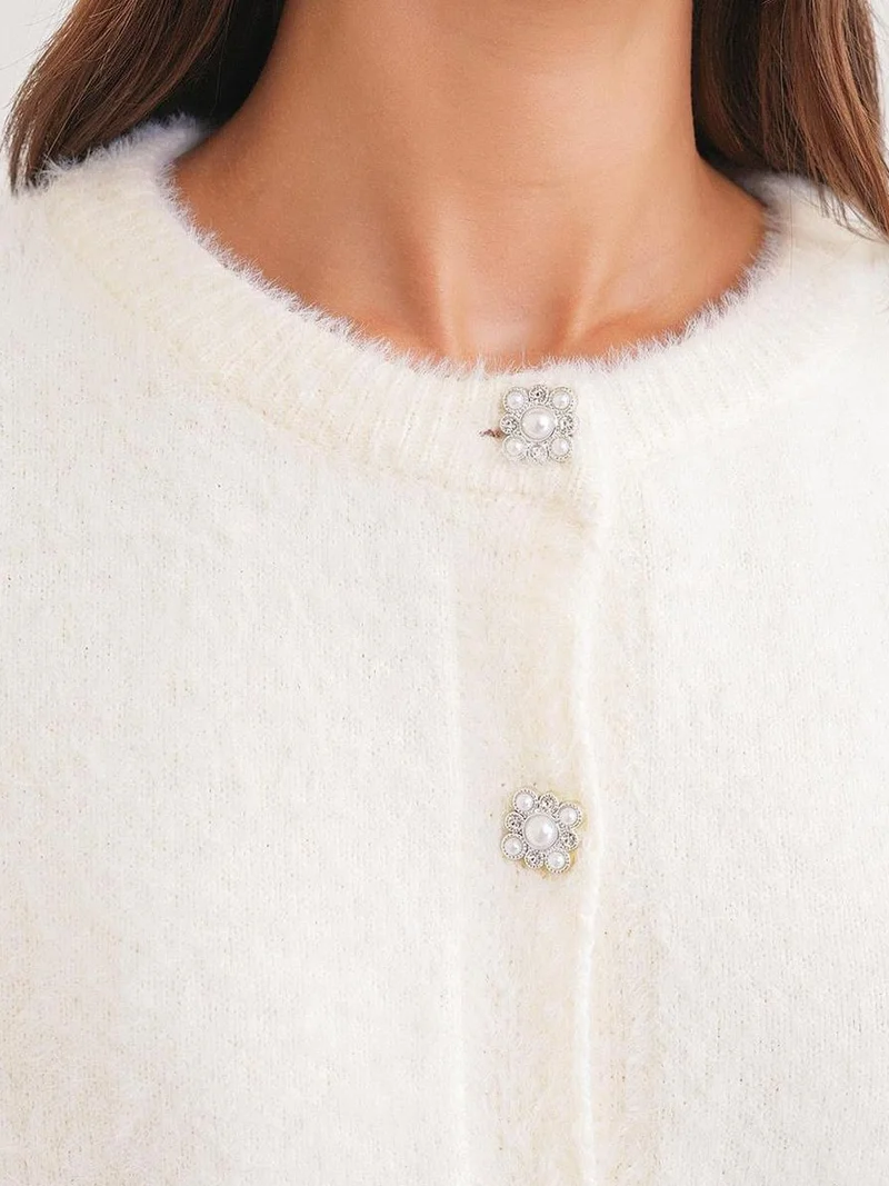 Mixray Ivory Natural Mixray Oversized Jacquard Button Cardigan for Women | Best Price UAE