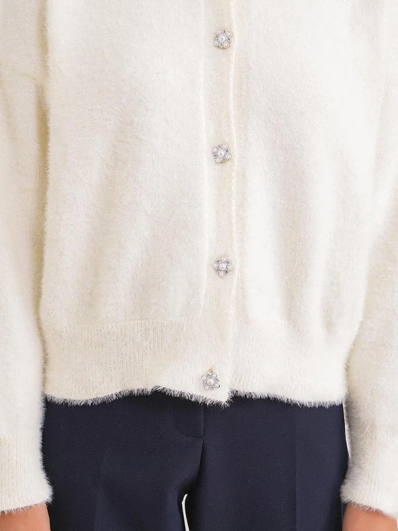Mixray Ivory Natural Mixray Oversized Jacquard Button Cardigan for Women | Best Price UAE